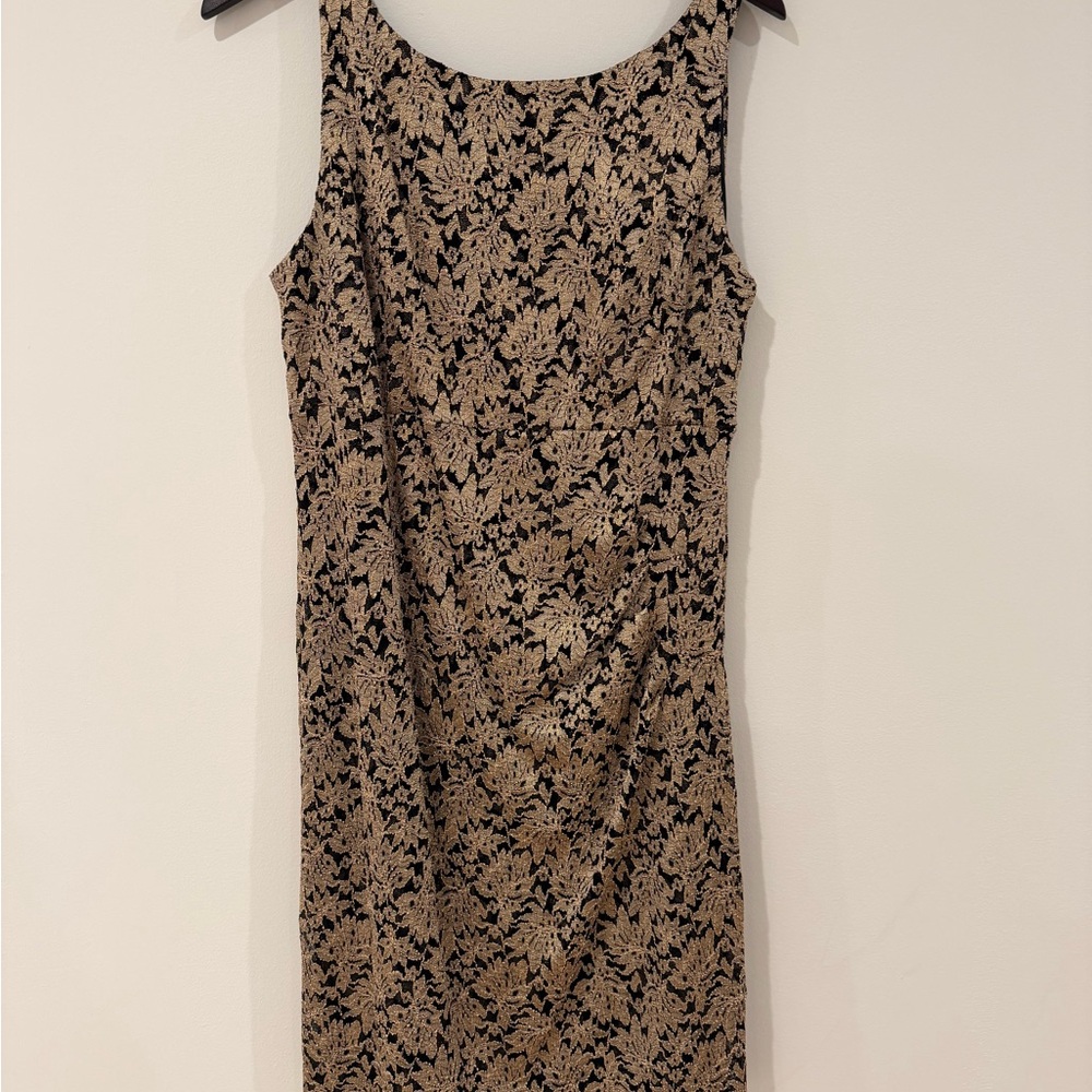 Black and Gold Floral Sheath Dress